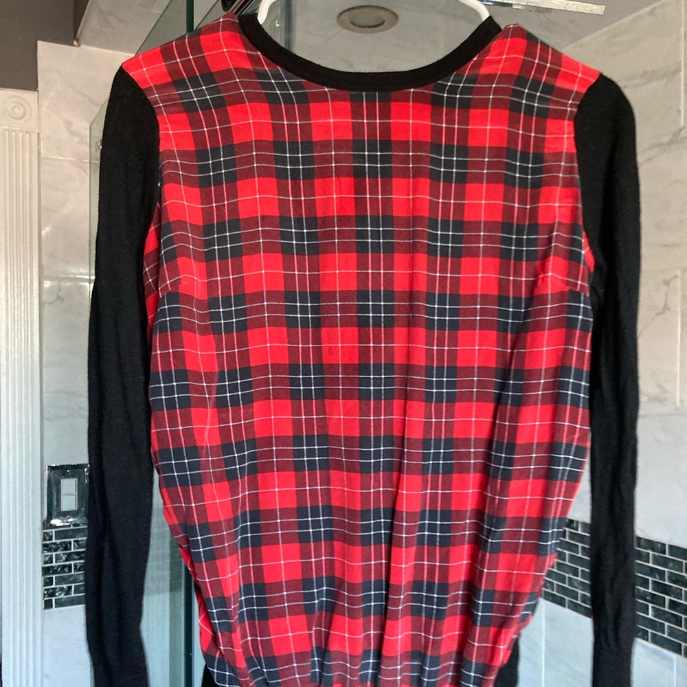 Equipment Silk Front Plaid Wool Sweater